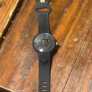 Versace Black and Gold Watch with Medusa Emblem